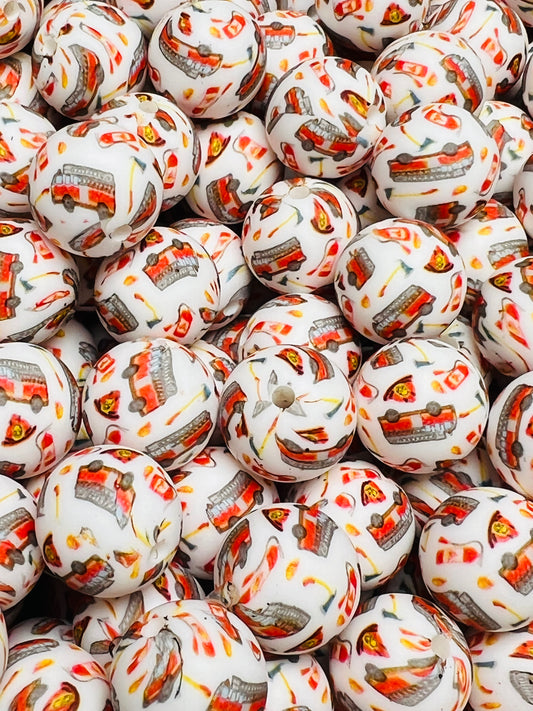 15mm Print Fireman Symbols Round Silicone Beads, First Responder Silicone Bead