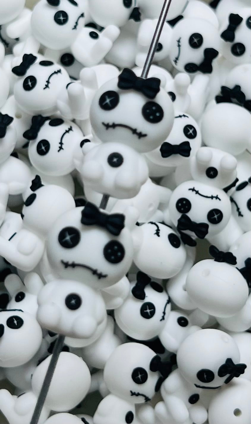 3D White Voodoo Focal Bead, 3D Halloween Focal Bead