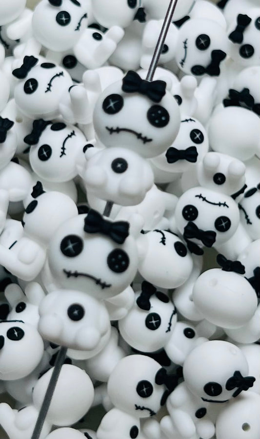 3D White Voodoo Focal Bead, 3D Halloween Focal Bead