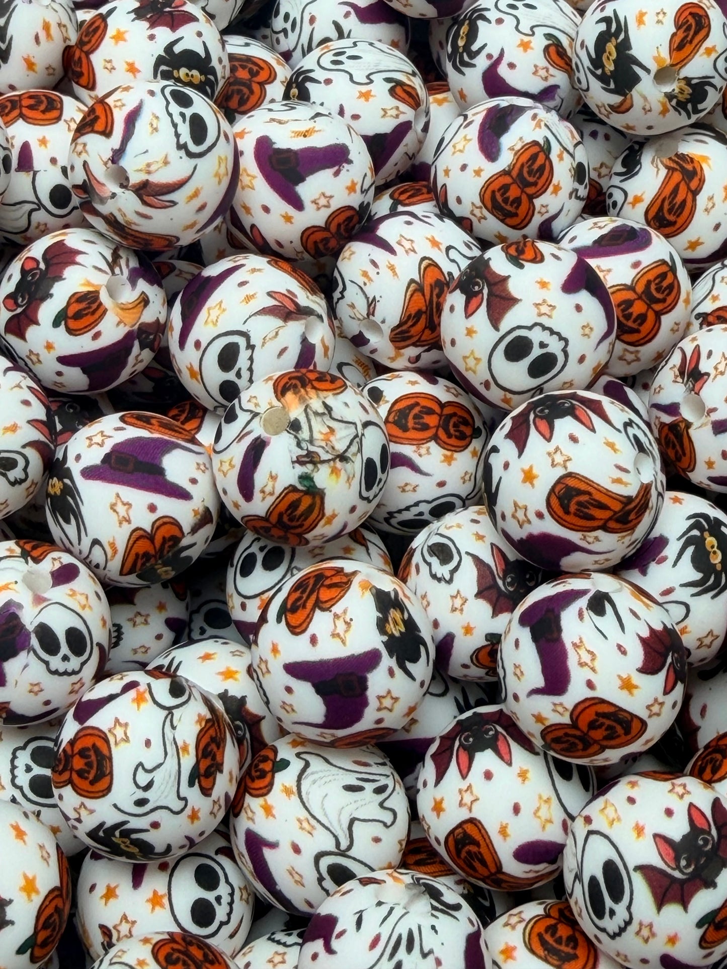 15mm Print Halloween SYMBOLS Round Silicone Beads, Halloween Silicone Beads