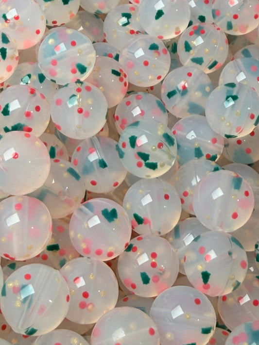 15mm Confetti Christmas TREES EXCLUSIVE Round Silicone Beads