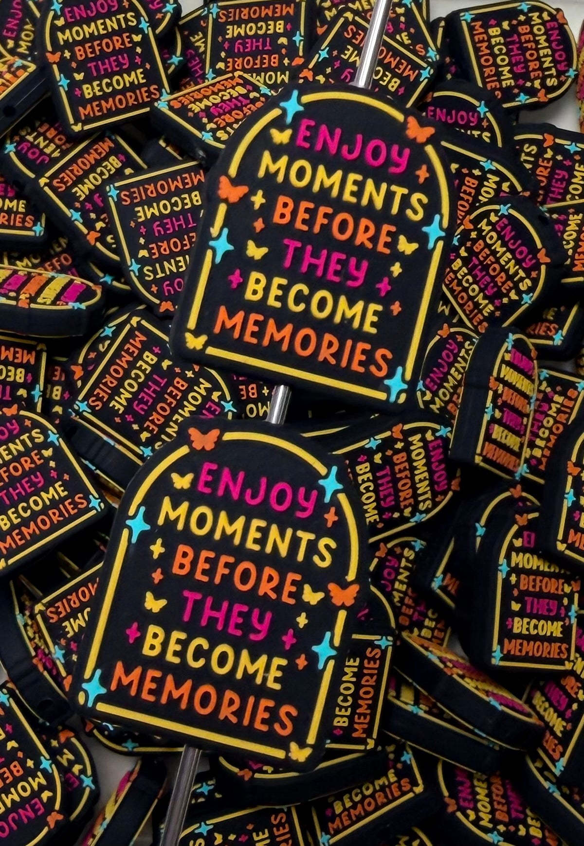 Q- Enjoy Moments Before They Become Memories Focal Bead, Quote Focal Beads