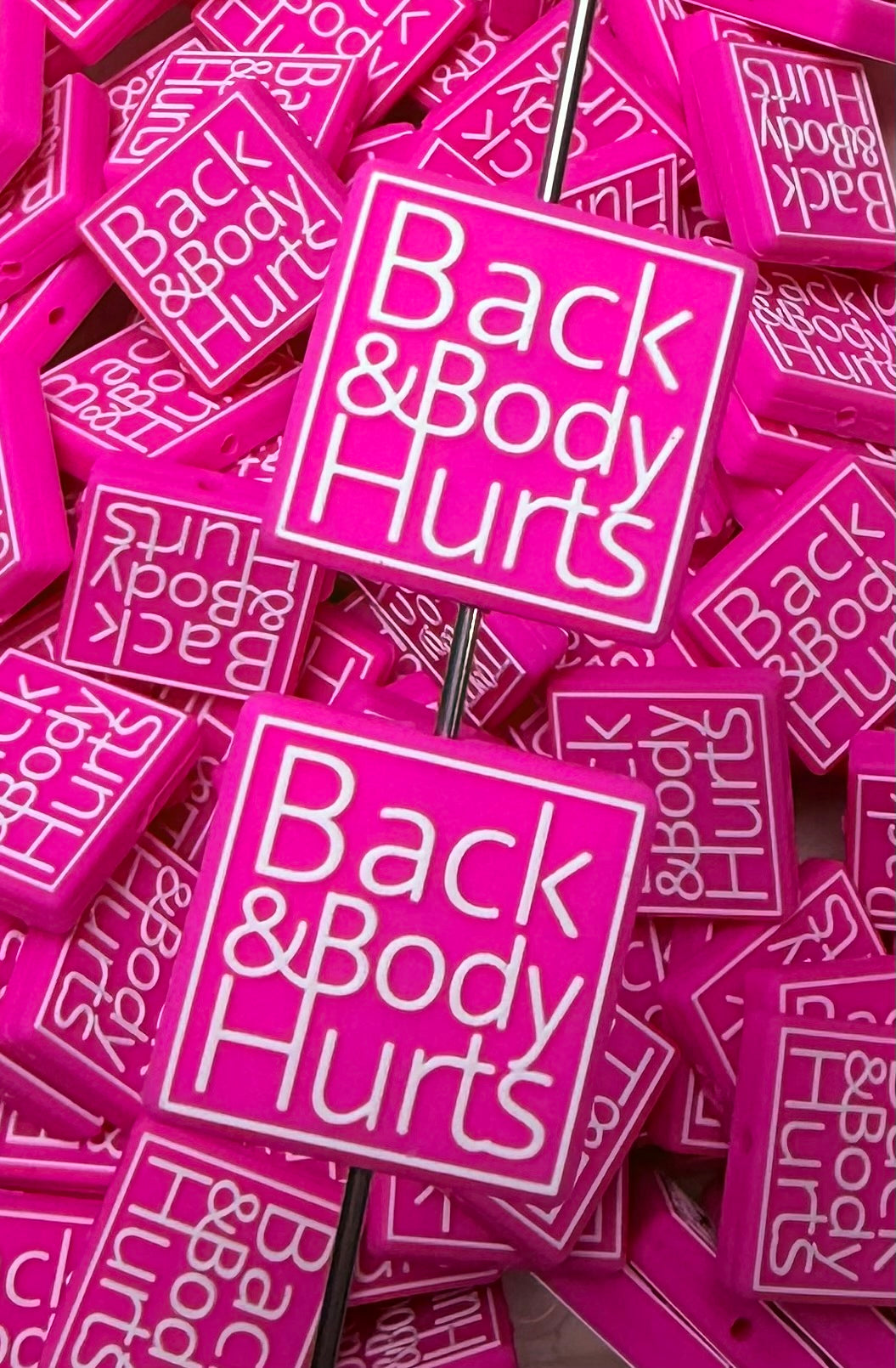 Q- Back and Body Hurts Focal Bead, Quote Focal Beads
