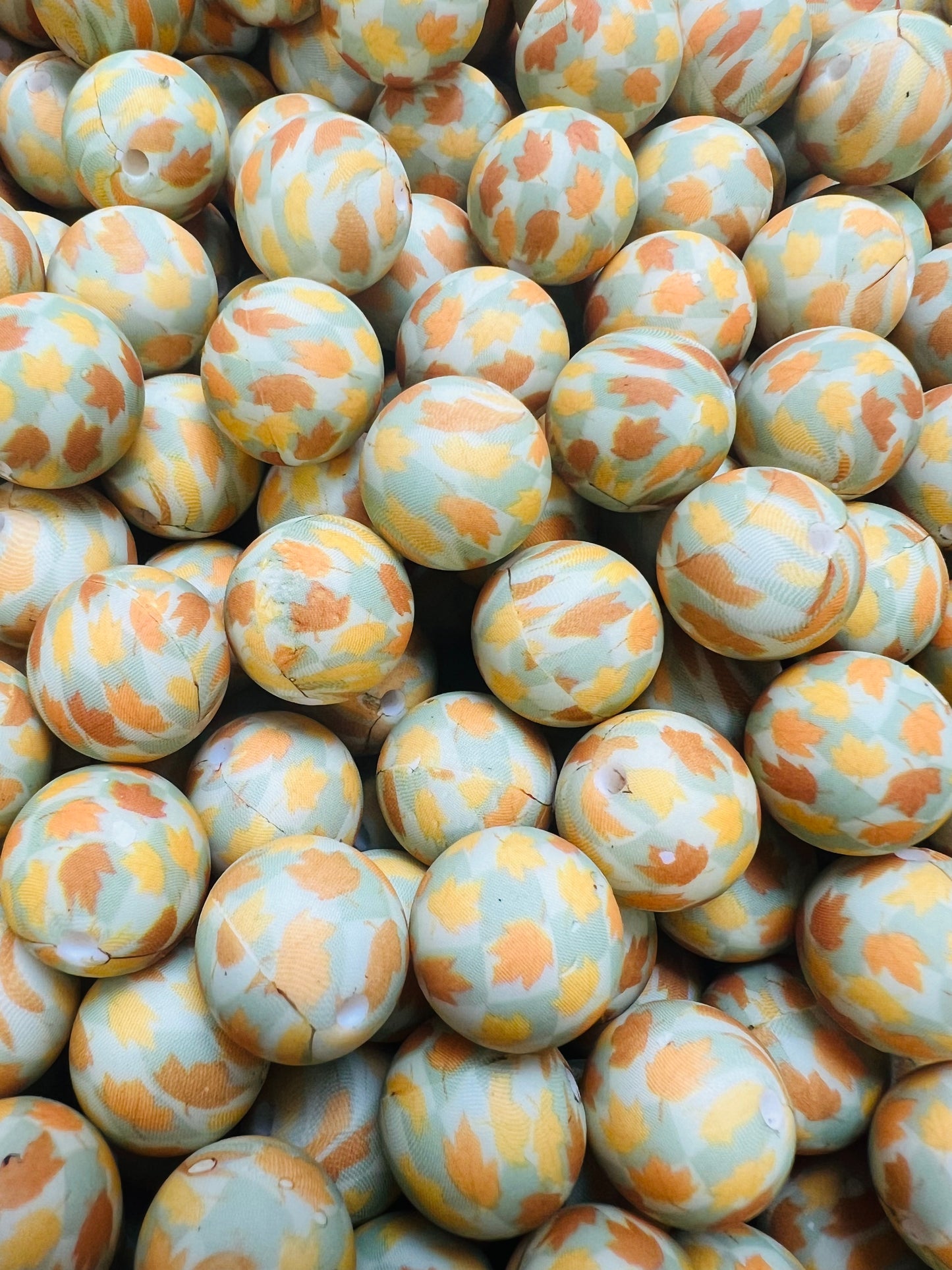 15mm Print Checkered Fall Leaves EXCLUSIVE Silicone Beads, Fall Silicone Print Bead