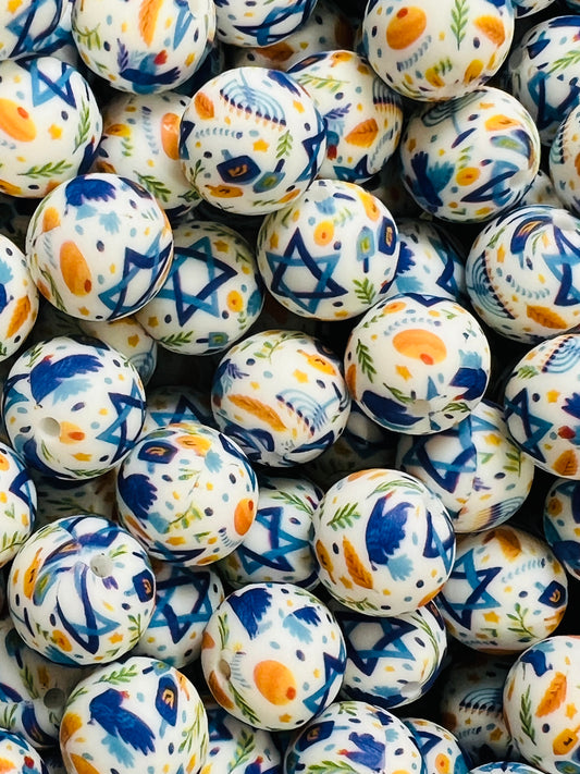 15mm Print Hanukkah EXCLUSIVE Silicone Beads, Chanukah Silicone Print Bead