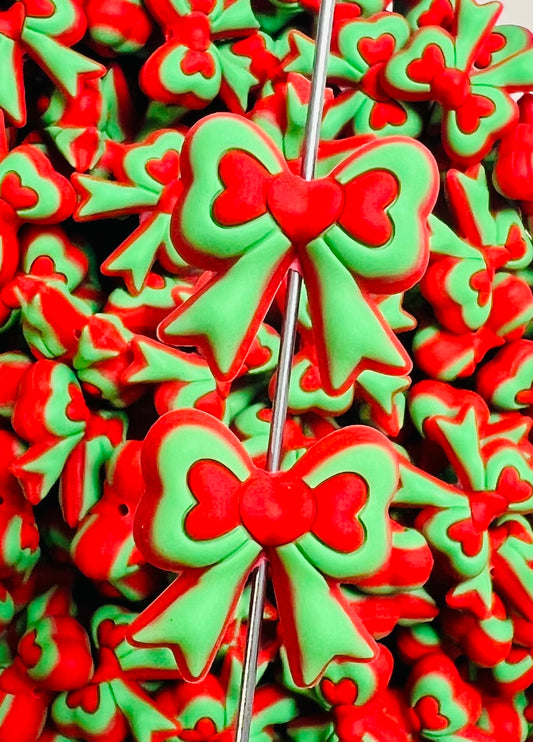 C- Christmas Bow EXCLUSIVE Silicone Focal Bead, Christmas Silicone Bead
