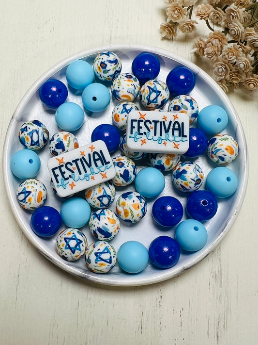 *Bead Mix #214 - Festival of Lights Silicone Bead Mix, Hanukkah Bead Mix