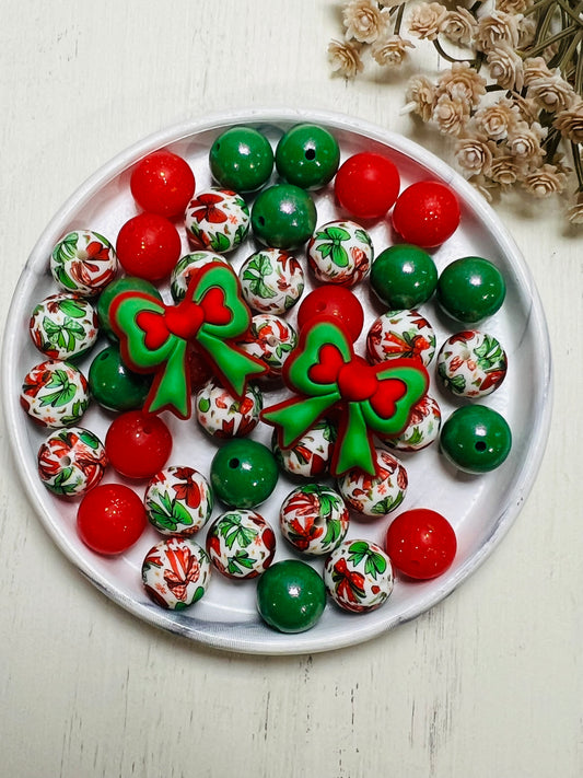 *Bead Mix #215 - Christmas Bows Silicone Bead Mix, Christmas Bead Mix
