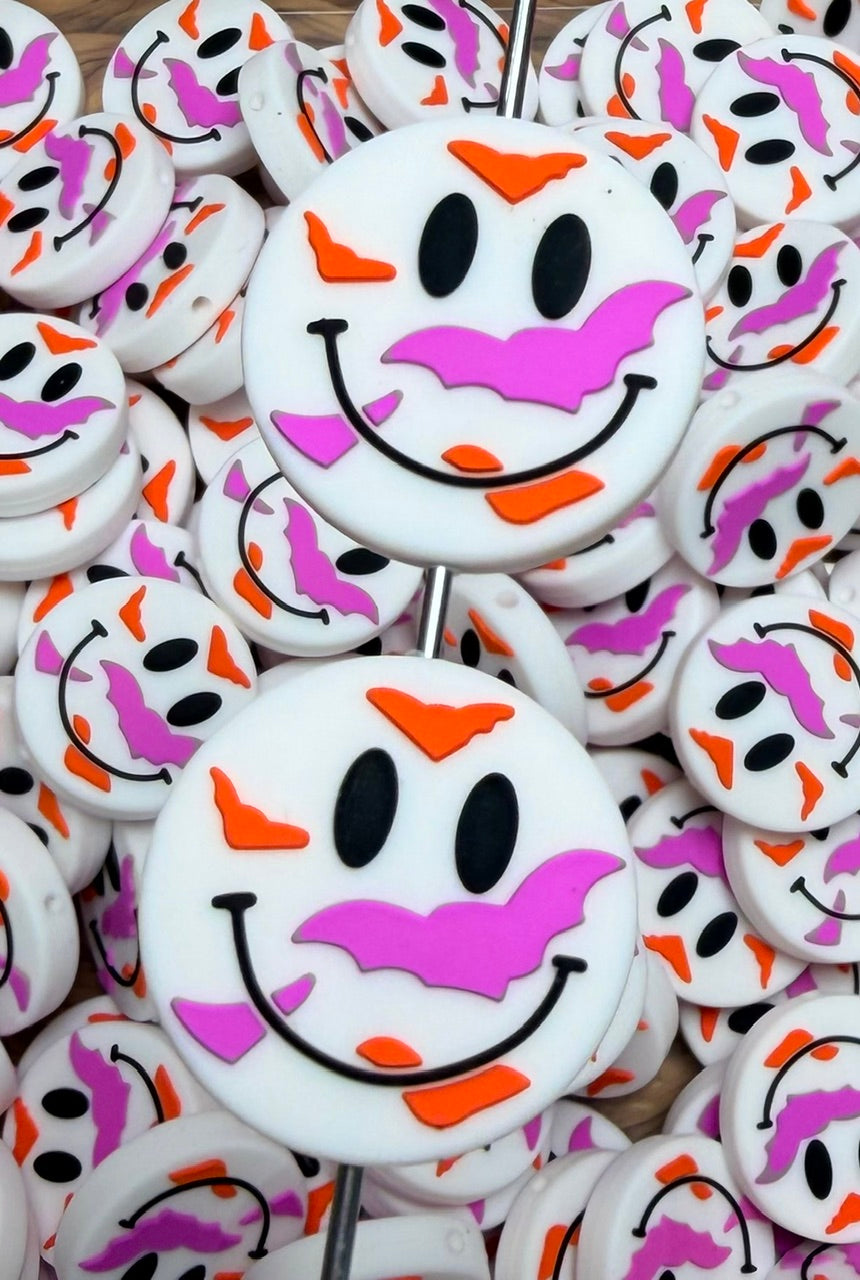 H- Batty Happy Face Silicone Focal Bead, Halloween Focal Bead