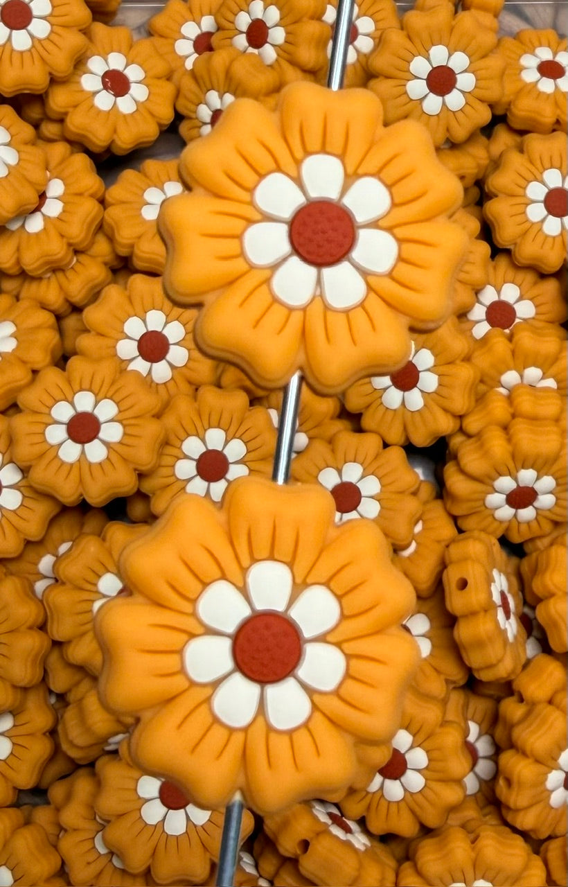 L- Amber Bloom Silicone Bead, Flower Silicone Bead