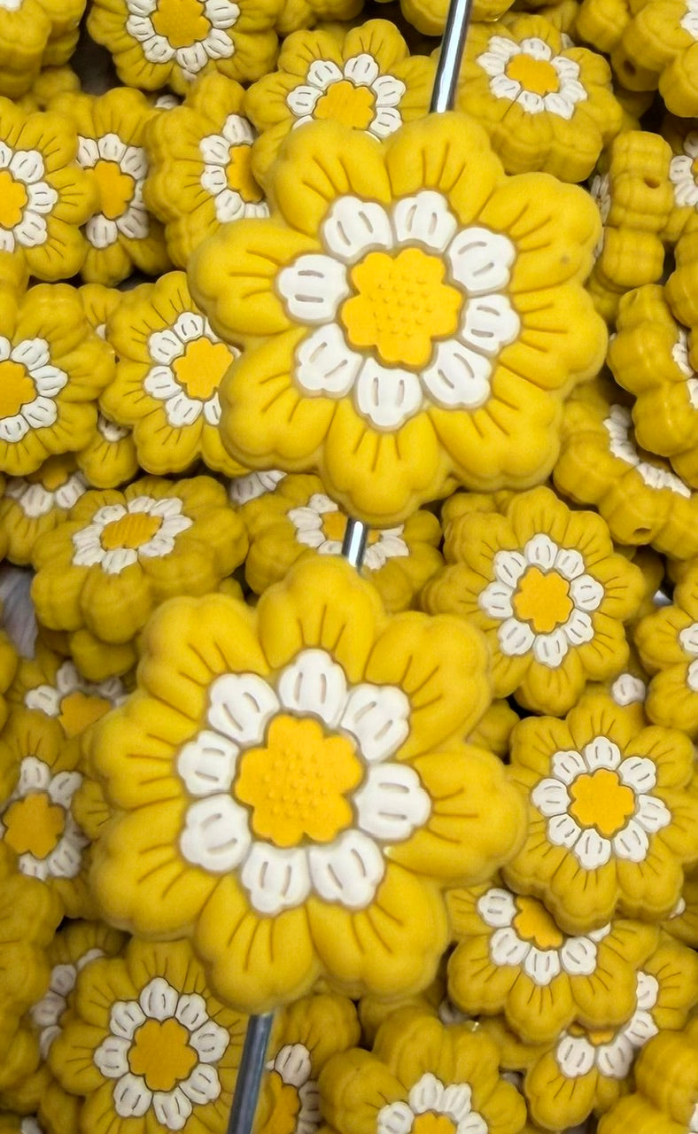 L- Golden Harvest Silicone Bead, Flower Silicone Bead