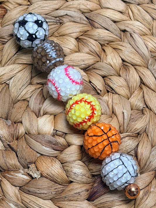 20mm Rhinestone Round SPORTS Acrylic Beads