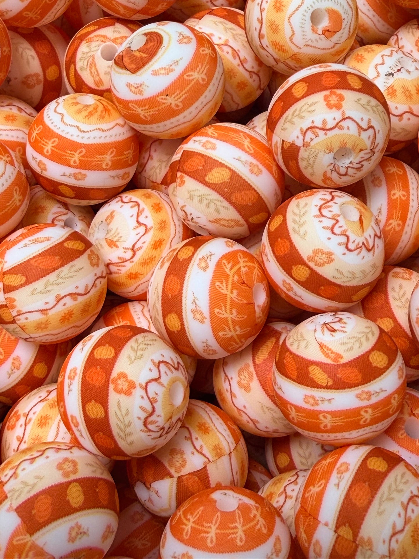 15mm Print Autumn Ribbon EXCLUSIVE Silicone Beads, Silicone Print Bead