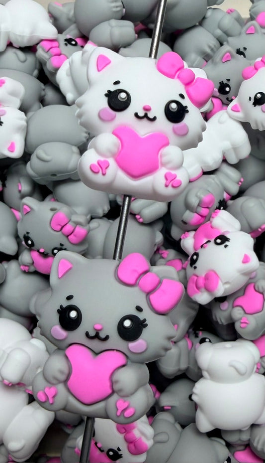 3D Sweetheart Kitty Silicone Focal Bead,**NOT FOR TEETHING** Animal Shape Silicone Bead