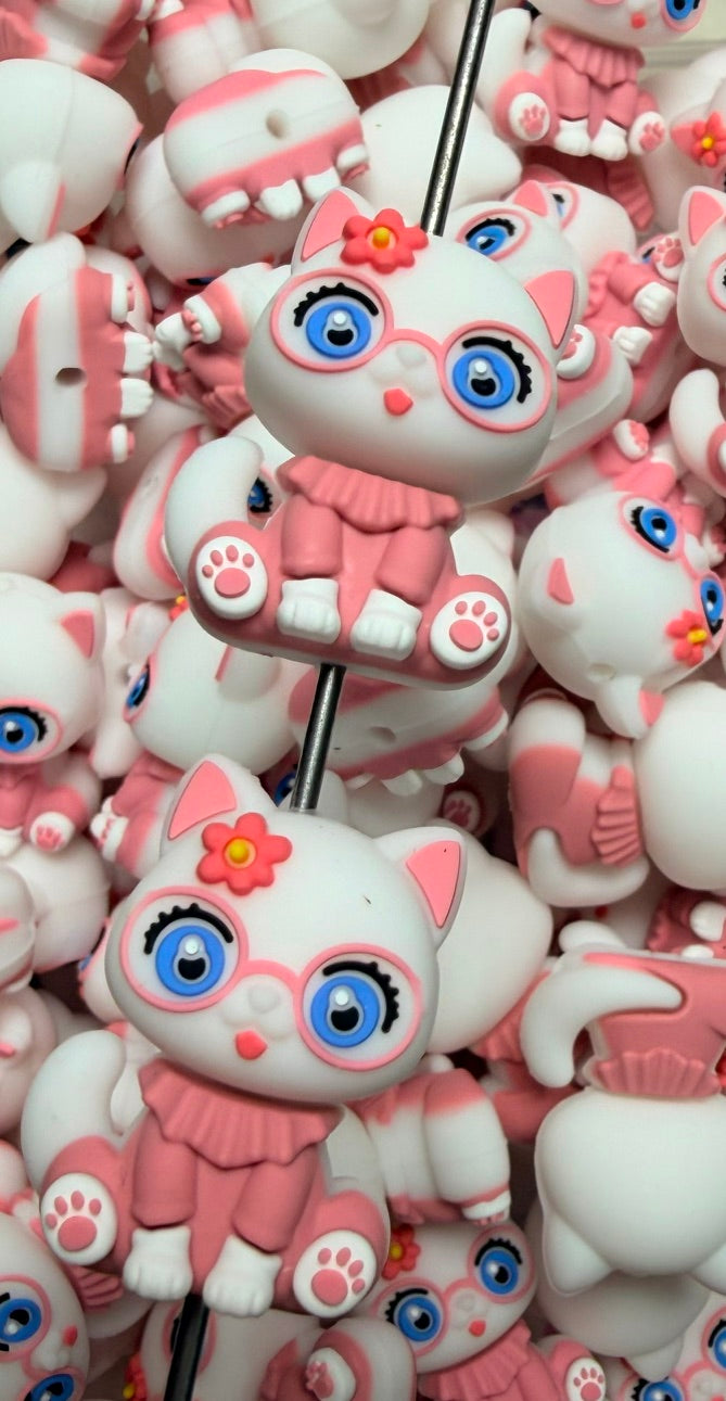 3D Daisy Kitty Silicone Focal Bead,**NOT FOR TEETHING** Animal Shape Silicone Bead