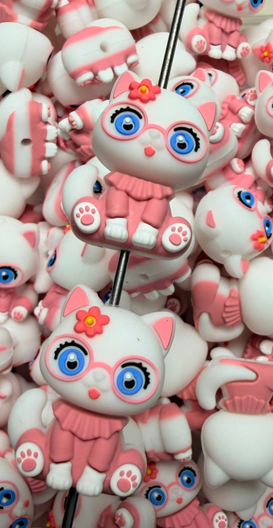 3D Daisy Kitty Silicone Focal Bead,**NOT FOR TEETHING** Animal Shape Silicone Bead