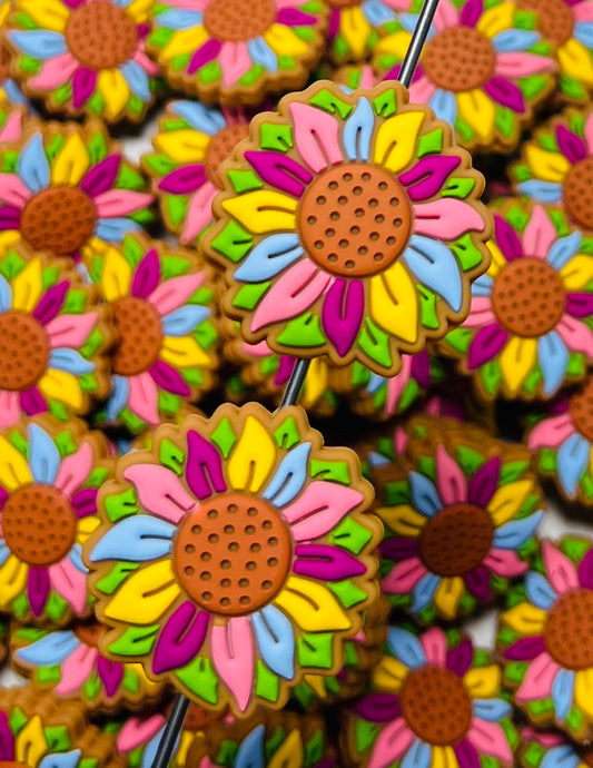 W- Pastel Western Sunflower Silicone Focal Bead, Flower Shape Silicone Bead