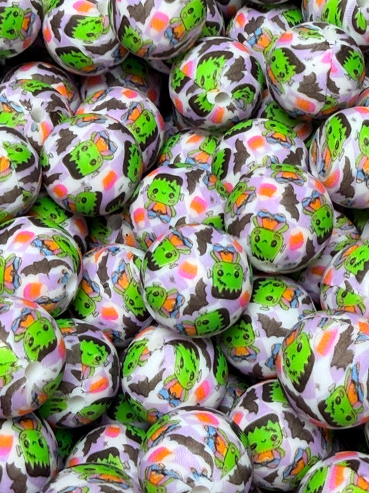 15mm Print CHECKER Frankie EXCLUSIVE Round Silicone Beads