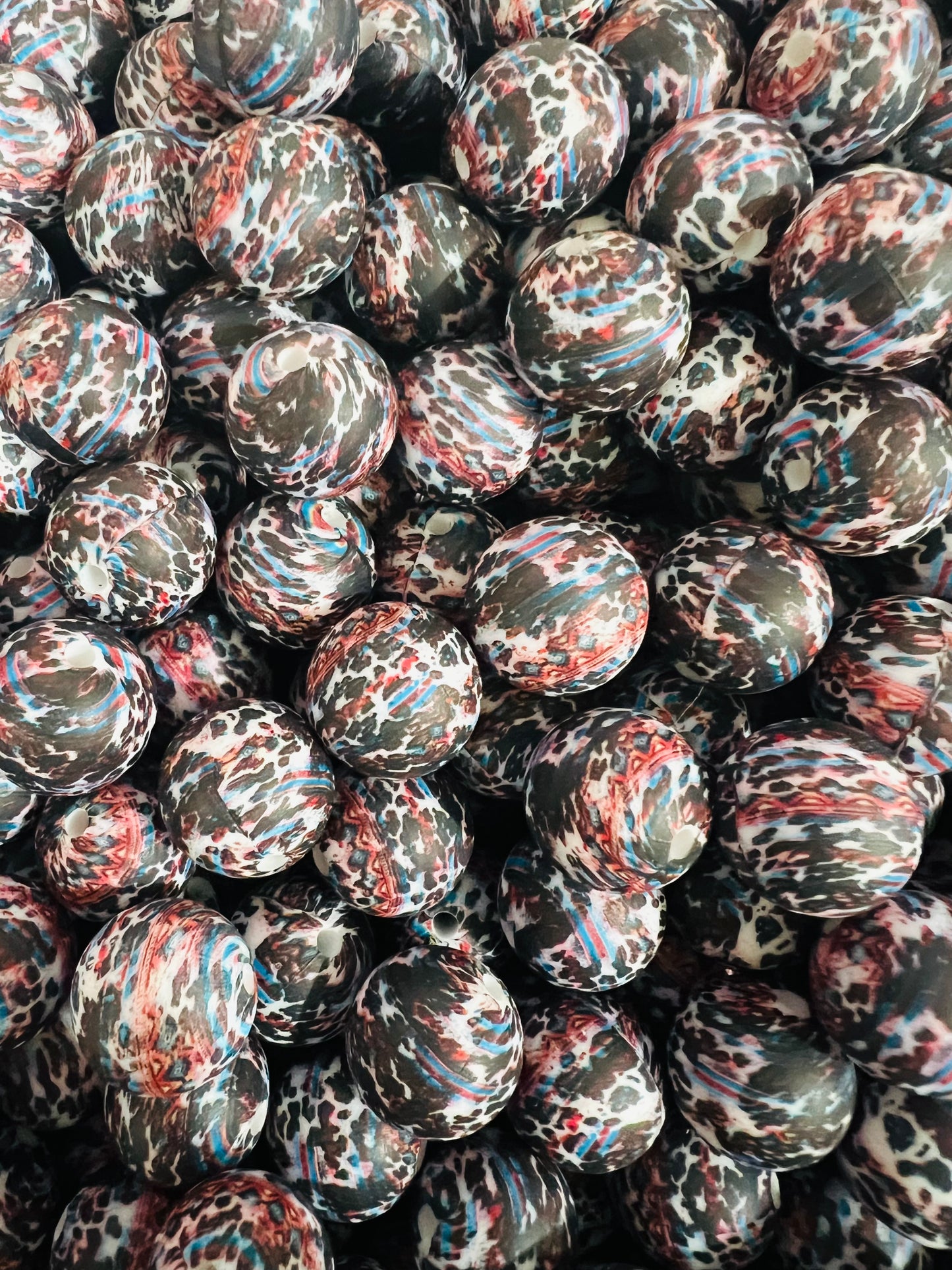 15mm Print Aztec Cow EXCLUSIVE Round Silicone Beads
