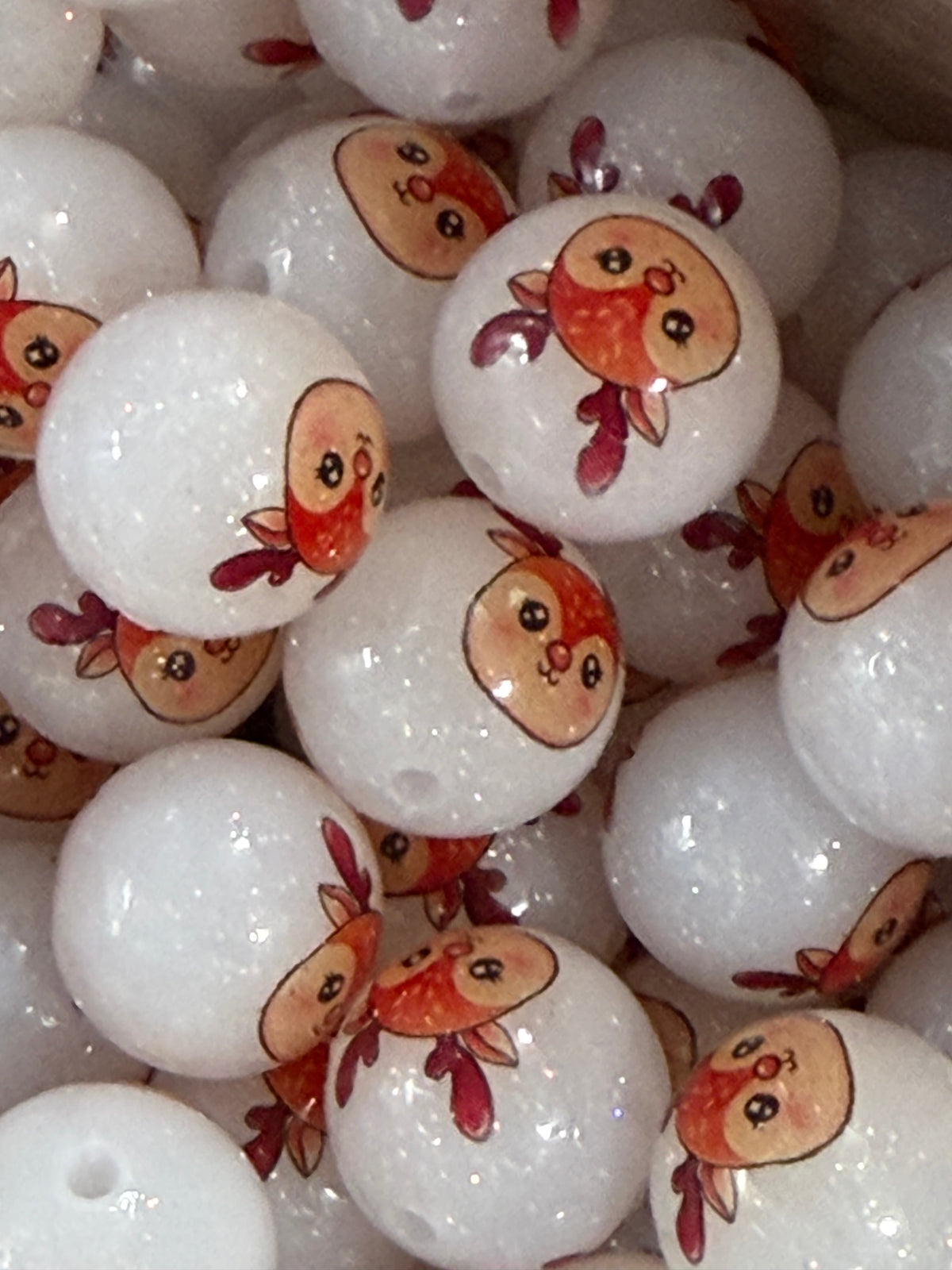 15mm Liquid Glitter Reindeer EXCLUSIVE Round Silicone Beads