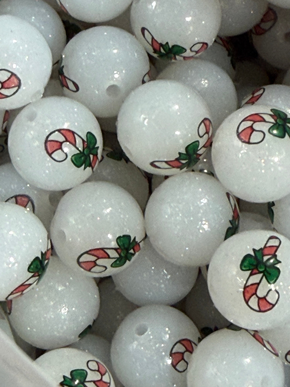 15mm Liquid Glitter Candy Cane EXCLUSIVE Round Silicone Beads