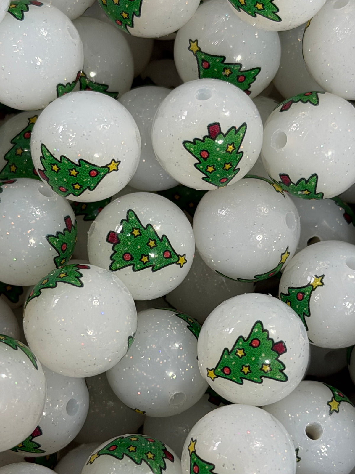 15mm Liquid Glitter Christmas Tree EXCLUSIVE Round Silicone Beads