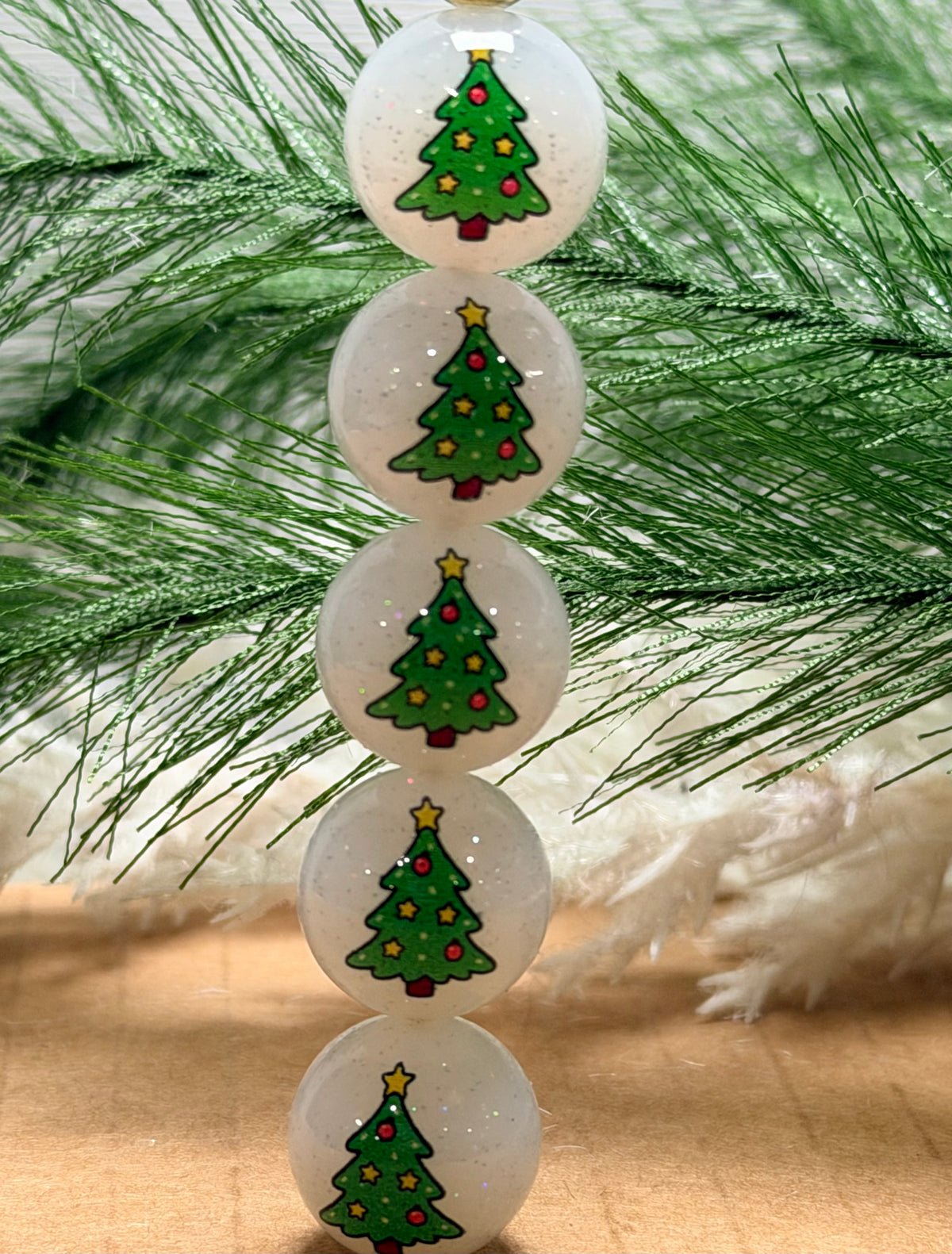 15mm Liquid Glitter Christmas Tree EXCLUSIVE Round Silicone Beads