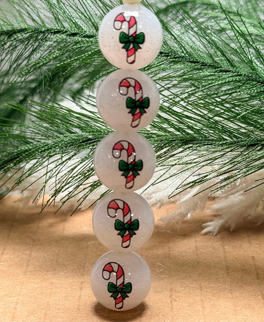 15mm Liquid Glitter Candy Cane EXCLUSIVE Round Silicone Beads