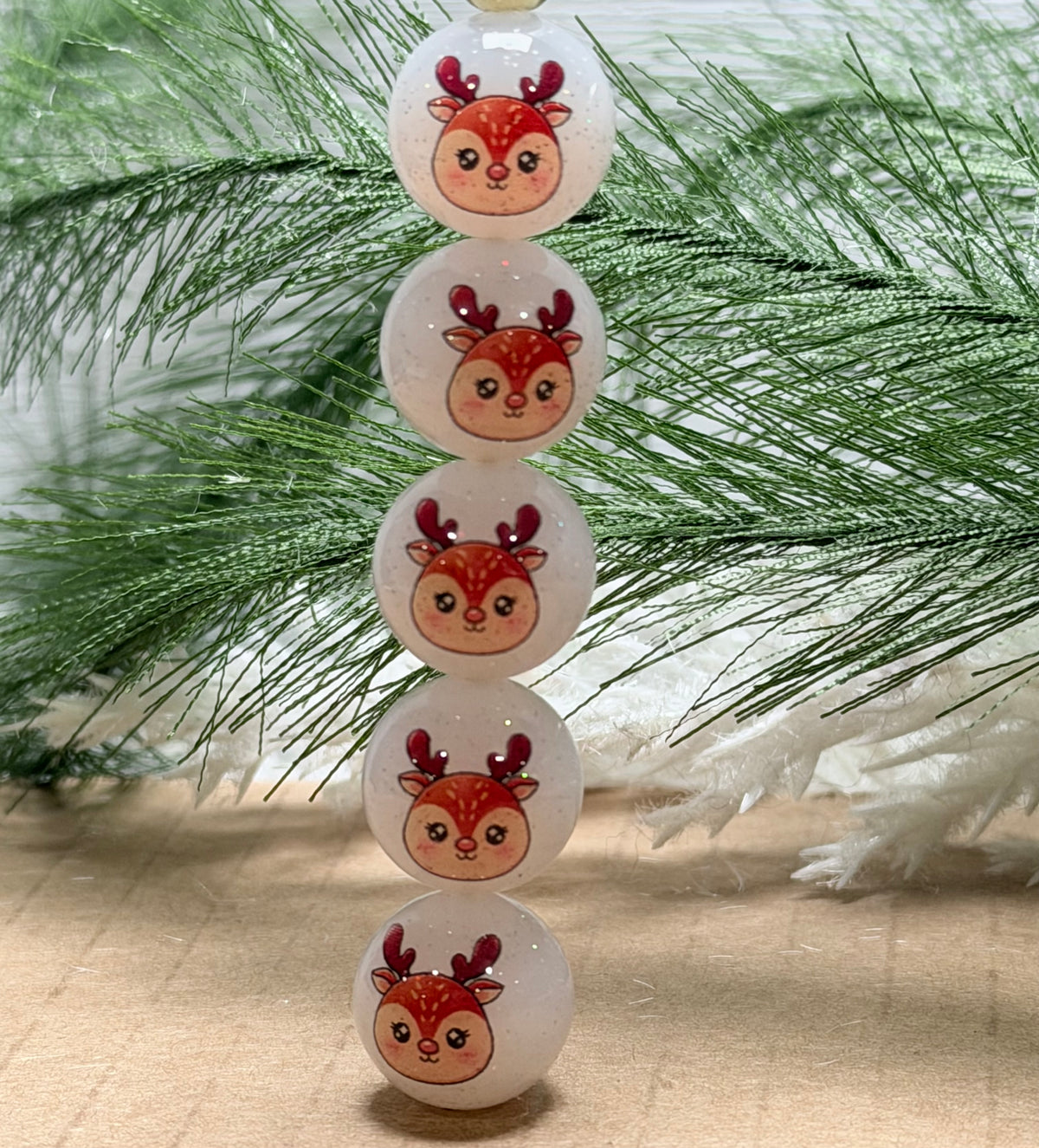 15mm Liquid Glitter Reindeer EXCLUSIVE Round Silicone Beads