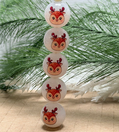 15mm Liquid Glitter Reindeer EXCLUSIVE Round Silicone Beads