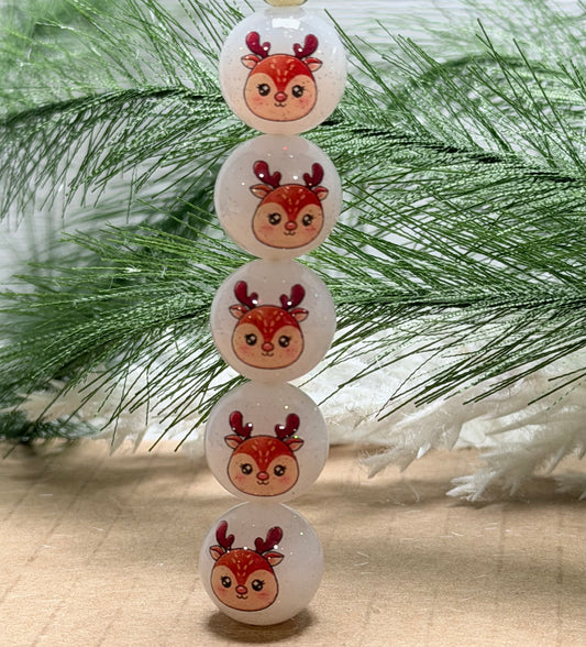 15mm Liquid Glitter Reindeer EXCLUSIVE Round Silicone Beads
