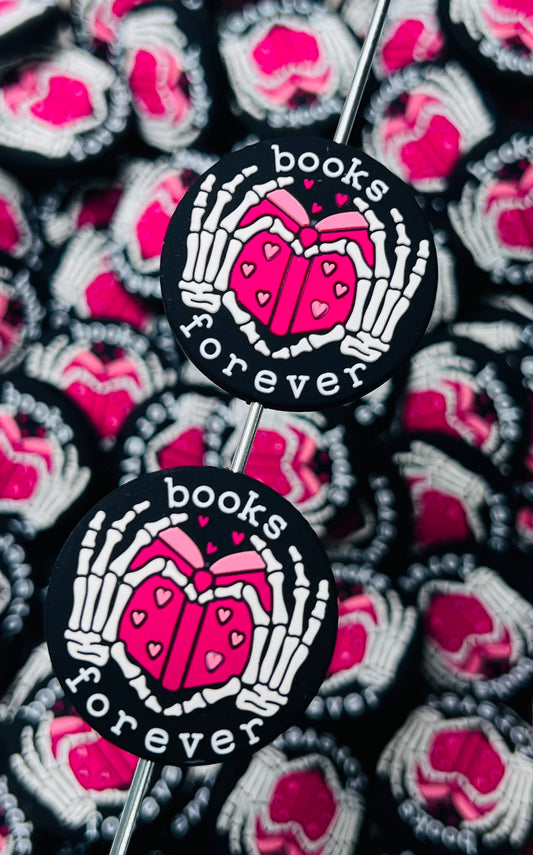 B- Books Forever Silicone Focal Bead, Book Silicone Bead