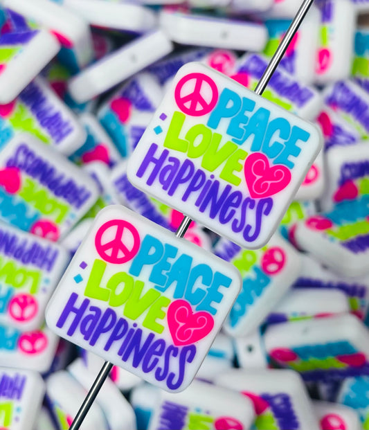 Peace, Love, Happiness Silicone Bead, Motivational Quote Bead