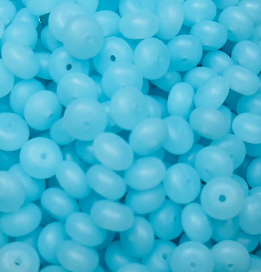 14mm ABACUS Solid Frosted Blue Silicone Beads