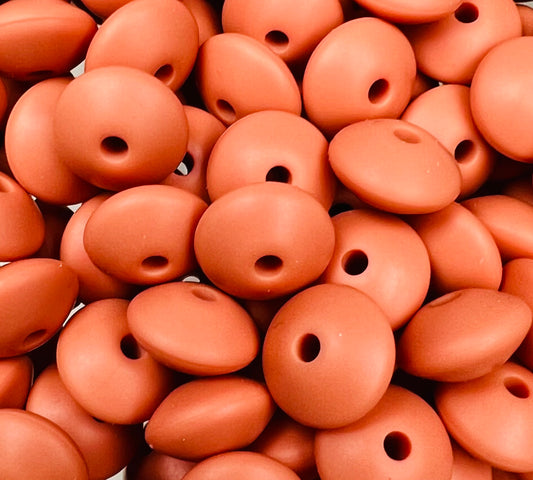 12mm Lentil Solid Apricot Silicone Beads