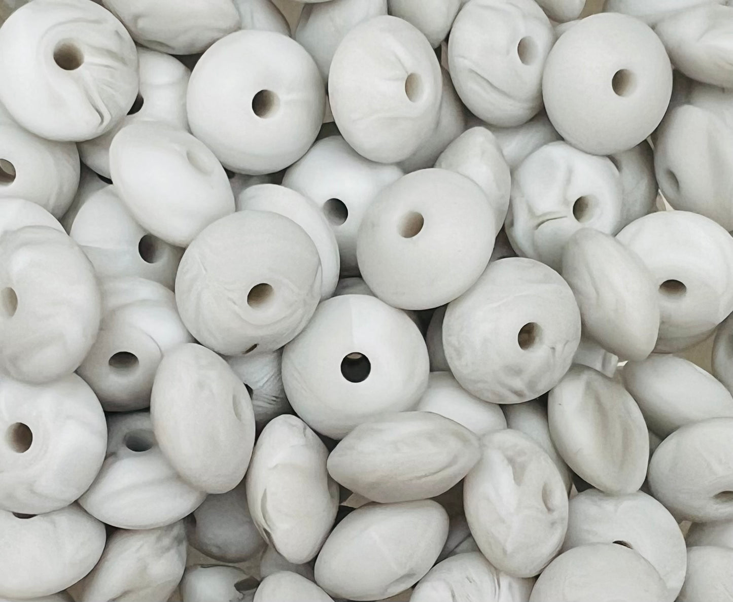 12mm Lentil Solid Grey Marble Silicone Beads