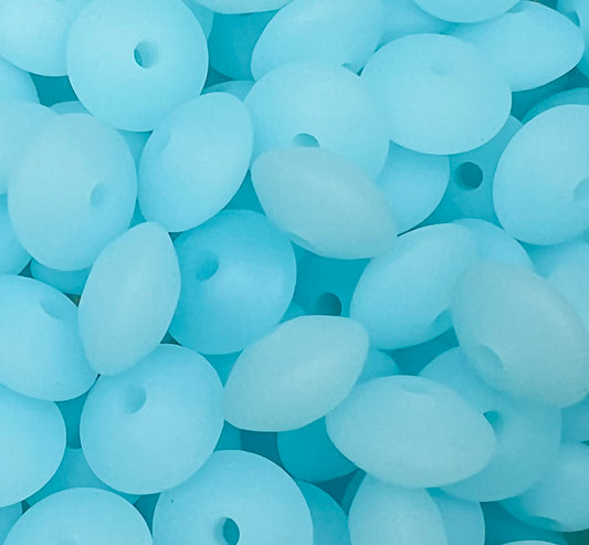 12mm Lentil Solid Frosted Blue Silicone Beads