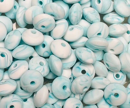 12mm Lentil Solid Teal Marble Silicone Beads