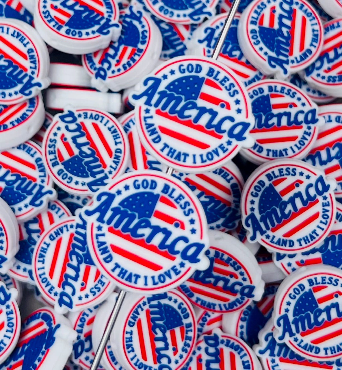 U- God Bless America Silicone Focal Bead, Patriotic Silicone Bead