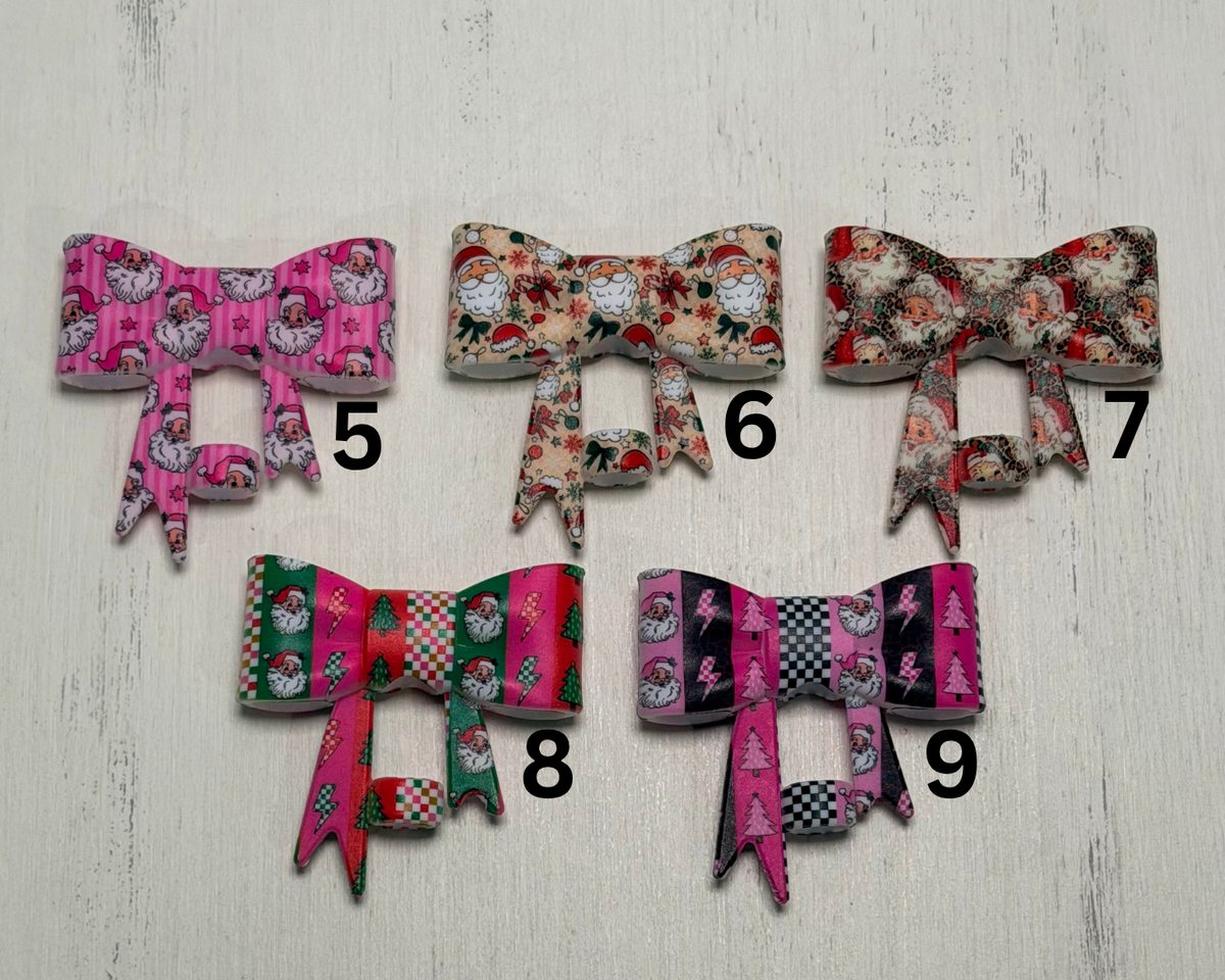 Y- Straw Topper - Christmas Printed Bow, Tumbler Accessory