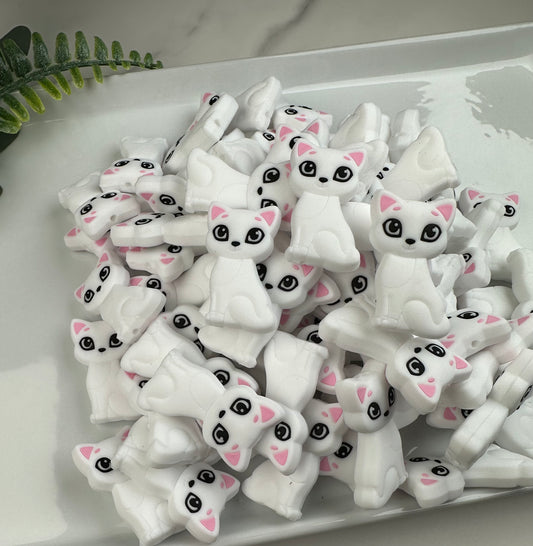 White Kitty Focal Silicone Bead, Animal Shape Focal Silicone Bead