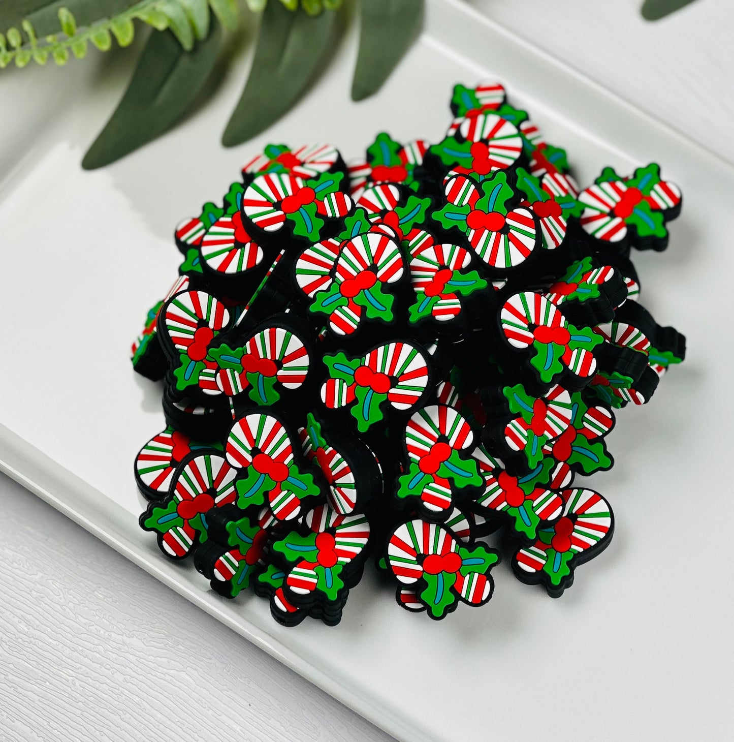 Green Stripe Candy Cane  Silicone Focal Bead, Christmas Silicone Bead,  Shape Silicone Bead, Winter Silicone Bead