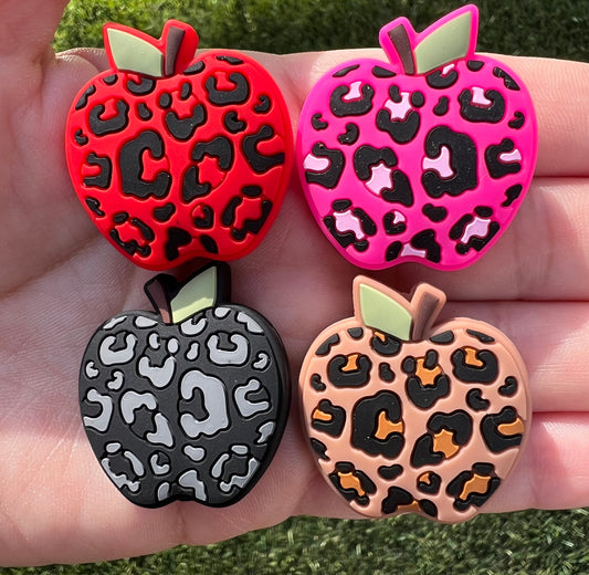 Leopard Apple Silicone Focal Bead, Teacher Apple Focal Bead, Animal Print Bead