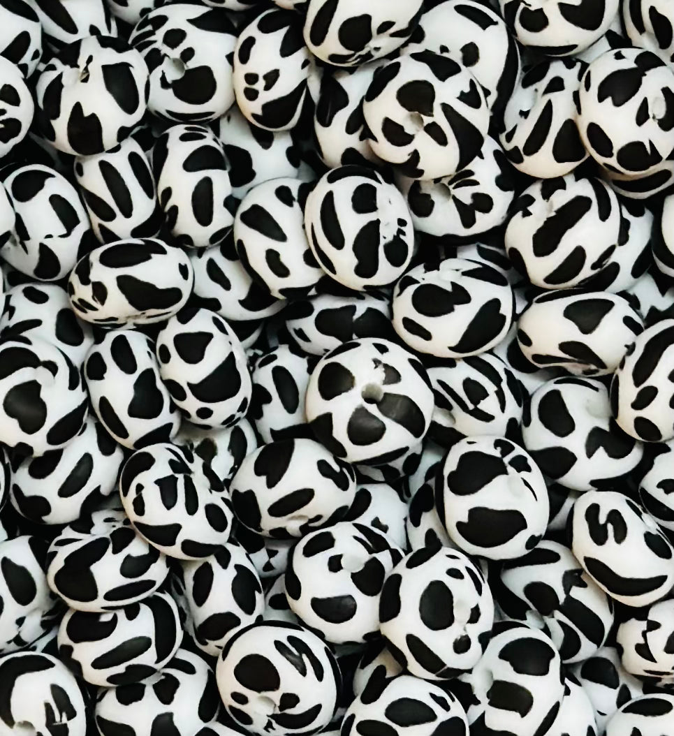 14mm ABACUS Cow Print Silicone Beads, Animal Print Abacus