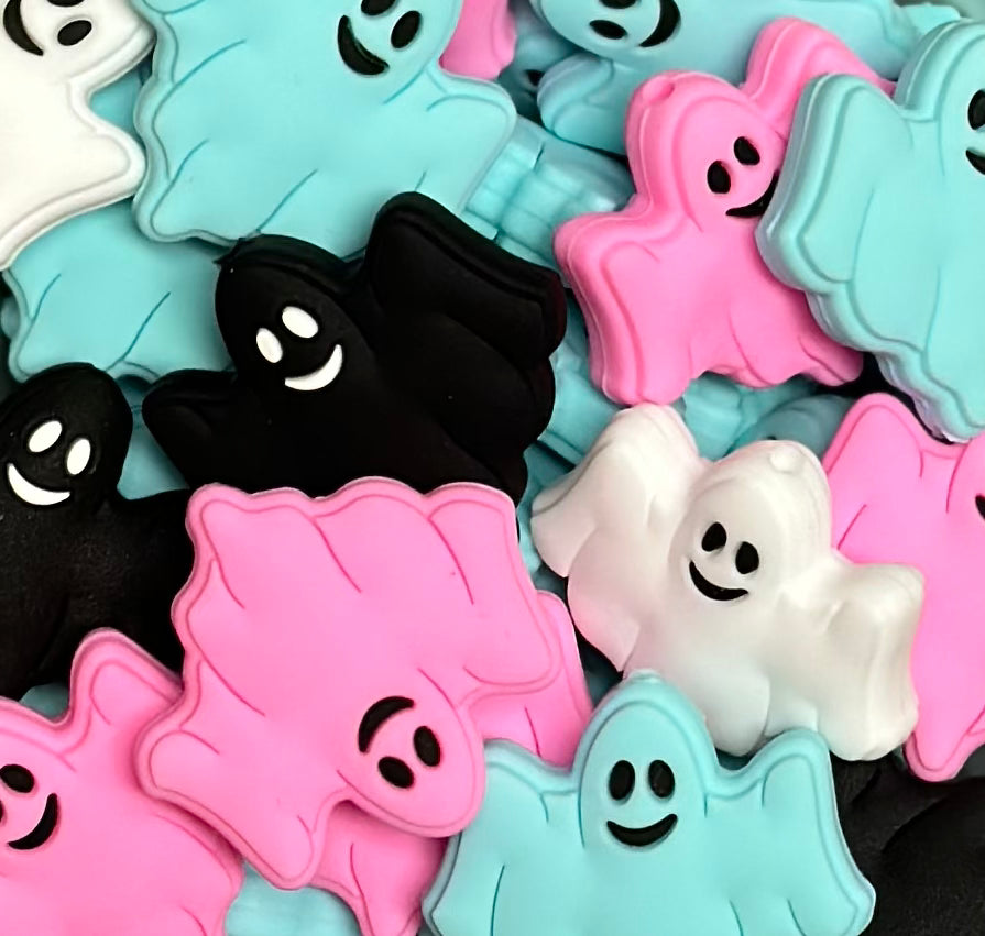 Mr. Sheets Ghost Focal Silicone Bead, Halloween Ghost Silicone Bead, Ghost Shape Silicone Bead