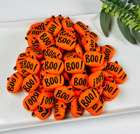 Boo Pumpkin Silicone Focal Bead, Halloween Silicone Bead
