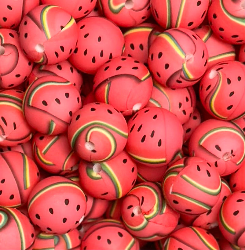 15mm Print Watermelon Round Silicone Bead