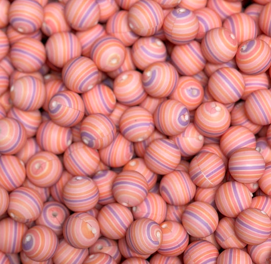 15mm Print Summertime Stripe EXCLUSIVE Round Silicone Beads