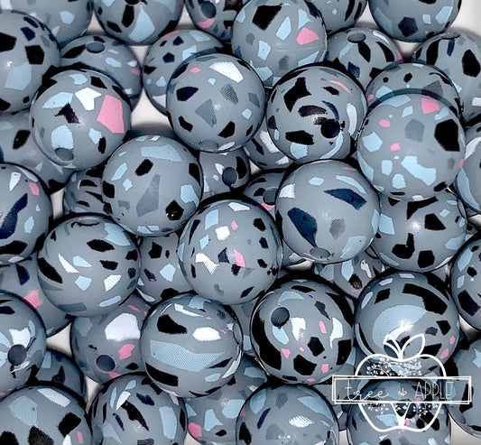 12mm Round Grey Terrazzo Silicone Bead