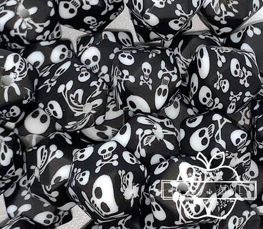 14mm Hexagon Skull Silicone Beads